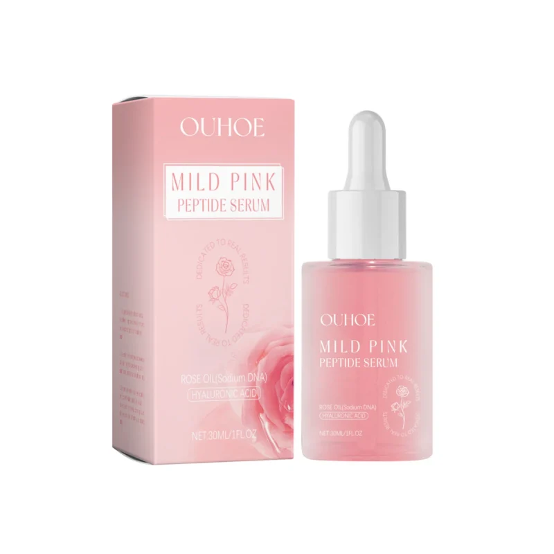OUHOE Mild Pink Peptide Serum with Rose Oil and Hyaluronic Acid for brightening, moisturizing, and repairing skin