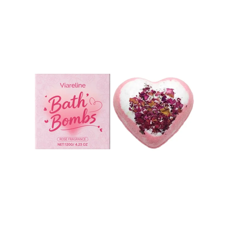 Viareline Rose Heart Bath Bombs 120g with Plant Extract for Gentle Pore Cleansing and Moisturizing