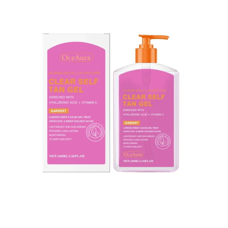 OceAura Clear Self Tanning Gel for a deep golden glow, rich in Hyaluronic Acid and Vitamin C.