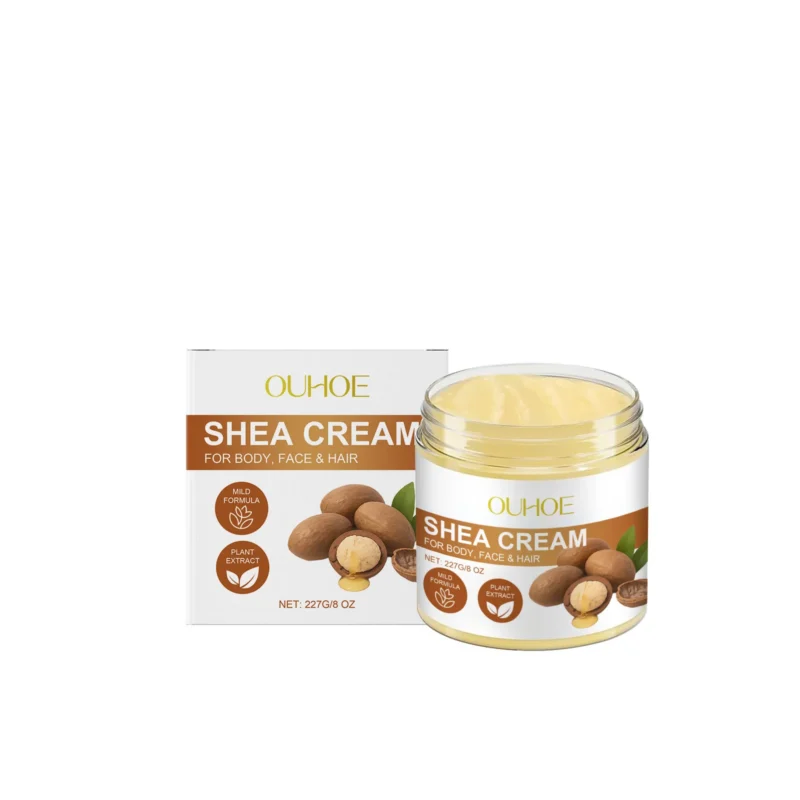 OUHOE Shea Butter Multi-Purpose Cream in 227g jar for hydrating face, body, and hair all in one.