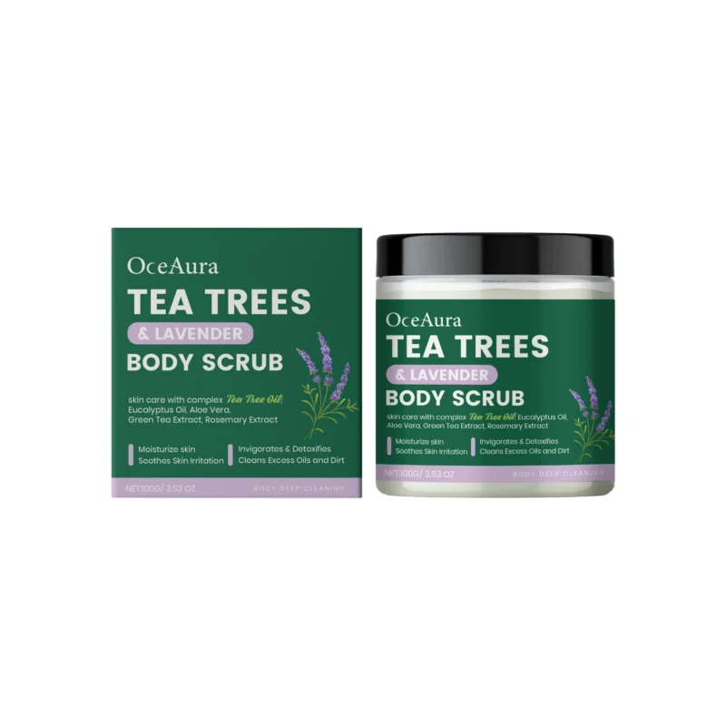 OceAura Tea Tree Lavender Body Scrub with Essential Oils for Gentle Exfoliation & Moisturizing