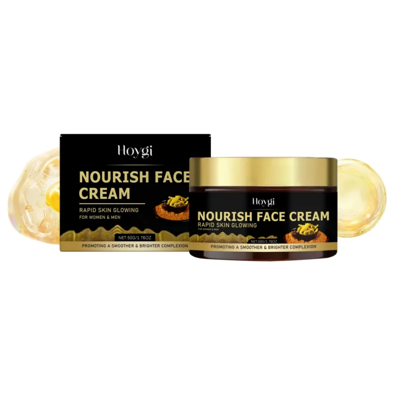 Hoygi Turmeric Moisturizing Face Cream in a 50g jar, designed to brighten skin tone and provide deep hydration for a radiant glow.