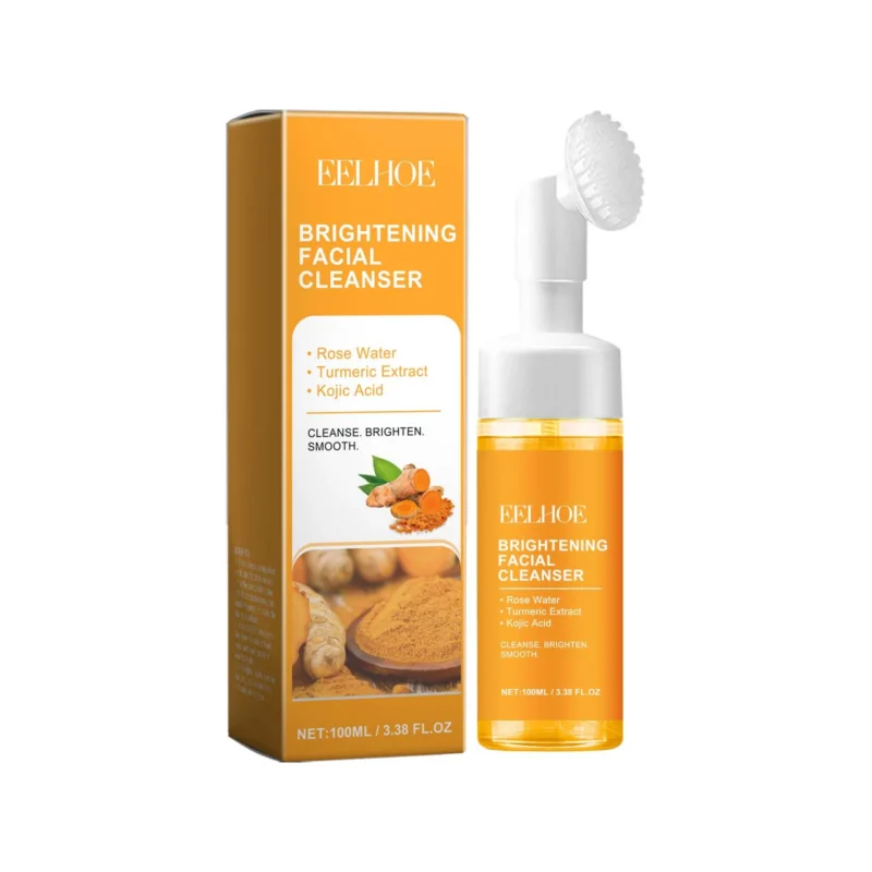 EELHOE Turmeric Tightening Pore Cleansing Foam in a white bottle with brush head for deep cleansing and brightening.