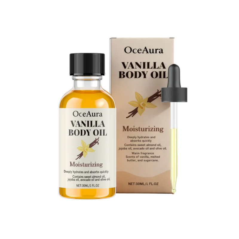 OceAura Vanilla Body Oil 30ml with Sweet Almond & Jojoba Oils for Deep Hydration