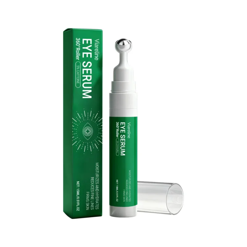Viareline 360 Roller Eye Serum with 5% Caffeine for deep hydration, reducing fine lines and dark circles