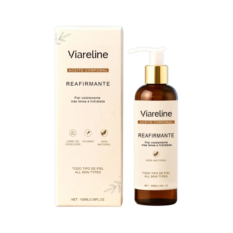 Viareline Firming Body Oil with Rosa Canina and Jojoba Oil for all skin types, 100ml bottle for deep hydration and skin tightening.